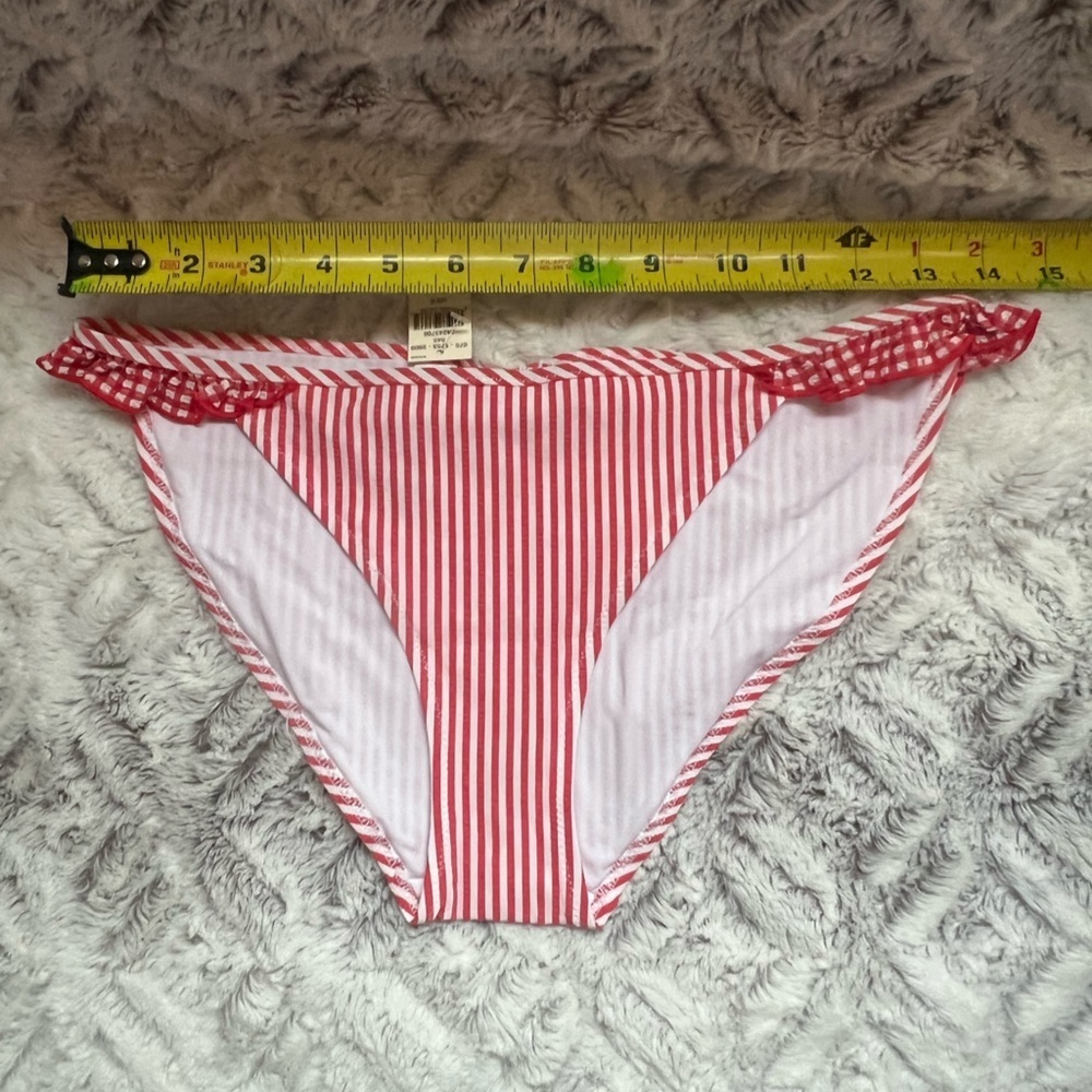 2/$20 ❤️ NWT aerie Red & White Striped Seersucker Ruffle Bikini Bottom Small - Picture 5 of 7